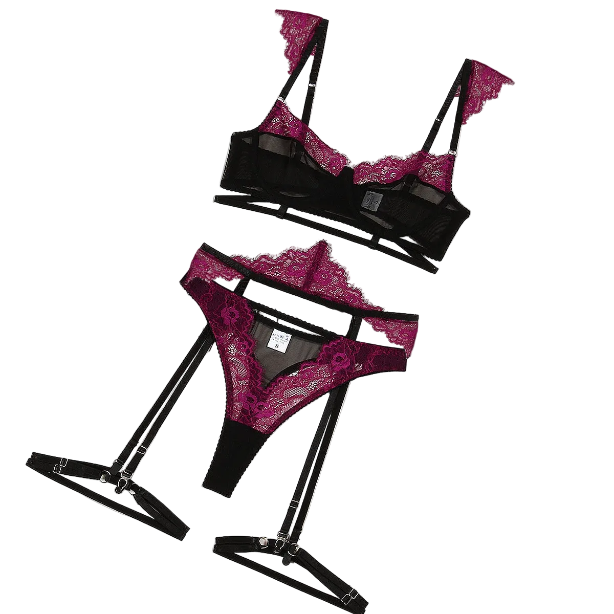 House Of Dasein Fashion Lace Splicing Mesh Collision Erotic Fun Four Piece Set For Women - Dark Purple - M