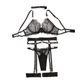House Of Dasein Female Deep V-Belt Lingerie Set With Steel Ring Sexy Low Cut Seductive Bra - Black - S