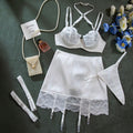 White Lace Trim Bra Set Sexy Hollow Splicing Shaping Erotic Underwear - White - Xl