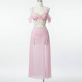 House Of Dasein Sexy Bow Chain Strap Pure Desire High Slit Dress Lingerie Set - Pink - S