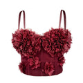 House Of Dasein French Mesh See Through Fishbone Corset With Chest Cushion Three Dimensional Flower Shaped Outerwear Beautiful Back - Red - 40C/90