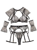 New Perspective Design Embroidered Shawl Garter Belt Sexy Underwear Six Piece Set - Black Skin Color - S
