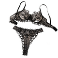 House Of Dasein Black Embroidered Lace Thin Transparent Underwire Bra Sexy Lingerie Women's Set - Black - L