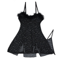 House Of Dasein Sexy Rhinestone Crystal Feather Splicing Sheer Mesh Slit Dress Two Piece Set For Women - Black - M