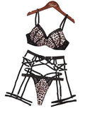 House Of Dasein Sexy Bra Set With Leopard Pattern Splicing 4 Piece - M