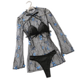 House Of Dasein Sexy Hot Girl Set Mesh Perspective Pure Desire Free Temptation Underwear Three-Piece - Black Blue - M