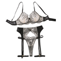 House Of Dasein Steel Ring Gathering Bra Set Mesh Splicing Embroidery Lace Sexy Lingerie Four Piece - Black Skin Color - L