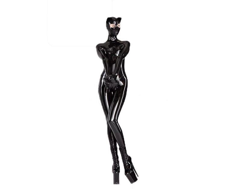 House Of Dasein Sexy Full Body Black Latex Gummi Catsuit Ear Cosplay Rubber Bodysuits Back Crotch Zip - Black - M - Unisex