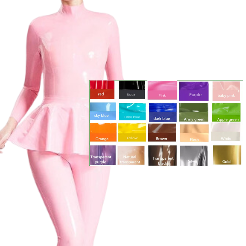 House Of Dasein Pink Latex Catsuit With Swing Skirt In Middle Back Zipper Rubber Body Suit Costume - Custom Colour - Xxl