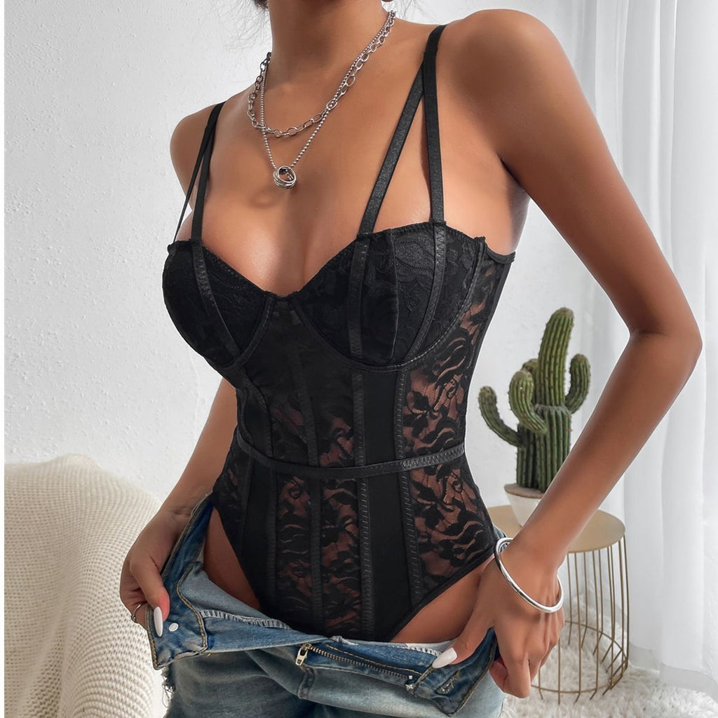Sexy Lace Splicing Unique Street Style Jumpsuit - Black - S
