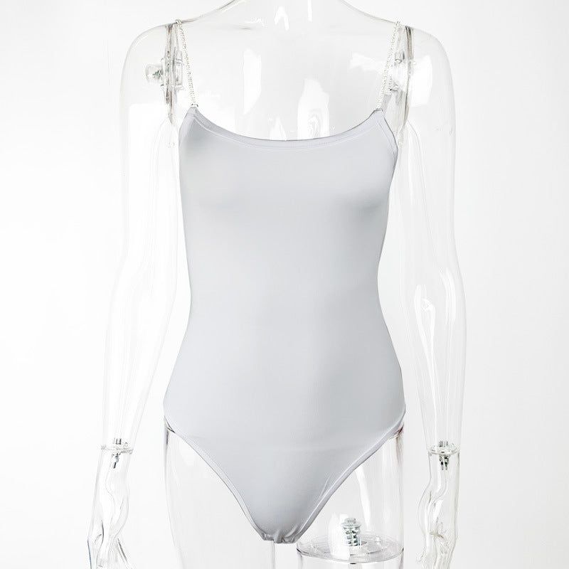 Slim Fit Top Sexy Low Cut Camisole Jumpsuit - White - L
