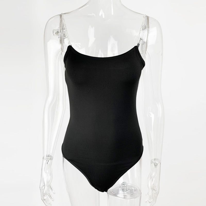 Slim Fit Top Sexy Low Cut Camisole Jumpsuit - Black - M