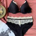 Sexy Women's Underwear Front Closure Backless Small Chest Gathering Bra Anti-Sagging Plus Size Lace Set - Black - L