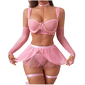 House Of Dasein Cross-Border Pure Desire Style Pink Sexy Transparent Mesh Skirt Uniform With Gloves Erotic Underwear Set - Pink - L