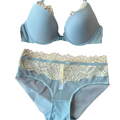 Sexy Women's Underwear Front Closure Backless Small Chest Gathering Bra Anti-Sagging Plus Size Lace Set - Sky Blue - S