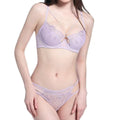 Summer Large Bust Minimizer Thin Bra Set With Side Support Anti-Sagging Soft Underwire Lingerie Push-Up - Purple - 85C