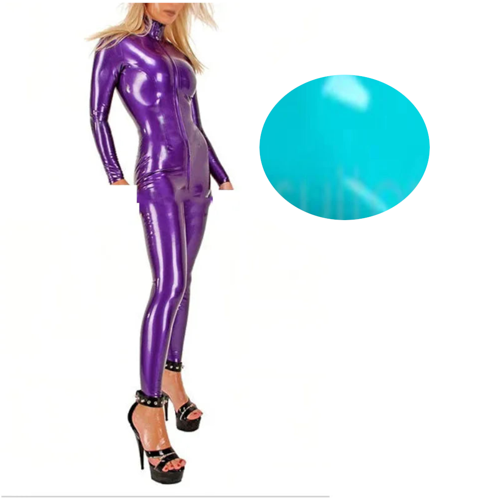 House Of Dasein Latex Catsuit Handmade Rubber Bodysuit With Front Crotch Zip For Women - Lake Blue - Xs