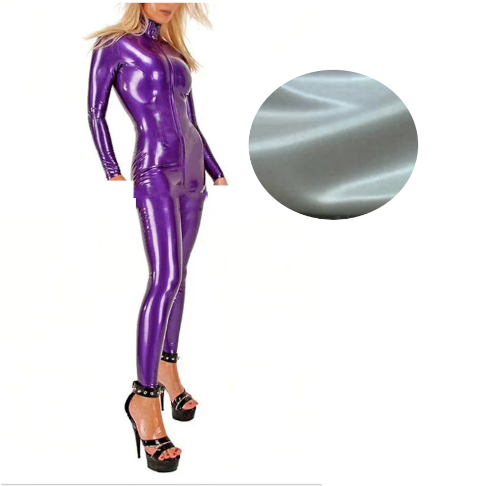 House Of Dasein Latex Catsuit Handmade Rubber Bodysuit With Front Crotch Zip For Women - Silver - S