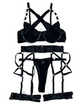 House Of Dasein Cross-Strap Neckline Underwear With Steel Ring Pure Desire Sexy Set For Women - Black - L