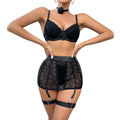 House Of Dasein Purple Passionate Lingerie Set With Gathered Bra And Neck Flower Accessories - Black - S
