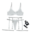 House Of Dasein Cross-Border Sexy Lingerie Lace Trim Rhinestone Transparent Thong Garter Belt Four-Piece Set - White - M