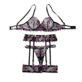 House Of Dasein Purple Sexy Lace Embroidered Bra Collar Underwear Set - Dark Purple - L