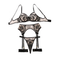 House Of Dasein Embroidered Sexy Bra Set With Mesh And Perspective Lingerie Underwear - Black Skin Color - M