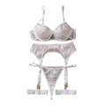 House Of Dasein Embroidered Sexy Bra Set With Mesh And Perspective Lingerie Underwear - White - L