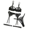 House Of Dasein Cross-Border Sexy Lingerie Temptation Set Seductive French Eyelash Lace Hollow-Out Bra Garter Belt Four-Piece - L