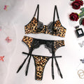 House Of Dasein Internet Celebrity Hot Selling Sexy Wild Leopard Lace Splicing Comfortable Three-Piece Set - Leopard Print - L