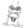 House Of Dasein Sexy Mesh Embroidered Multi Color Floral Bra Set Hollow Shaping Lingerie Four Piece Suit For Women - White - L