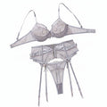 House Of Dasein Perspective Embroidered Mesh Splicing Sexy Underwear 3-Piece Set - Silver - L