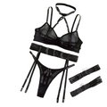 Necklace Bra Set Ultra Thin Mesh Transparent Sexy Strap Metal Buckle Tempting Lingerie - Black - L