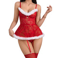 House Of Dasein Christmas Uniform Strap Perspective Lace Sexy Underwear - M
