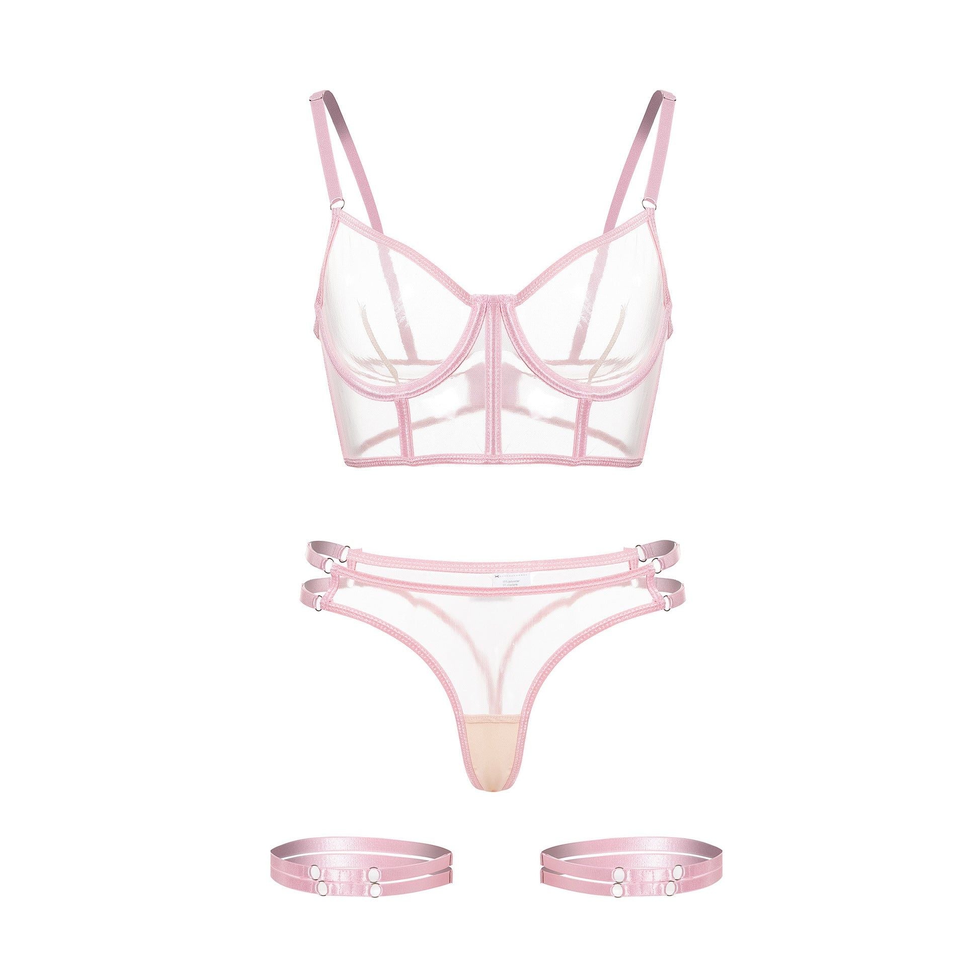 Lace Mesh Sheer Bra For Women With Seductive Design - Pink - S
