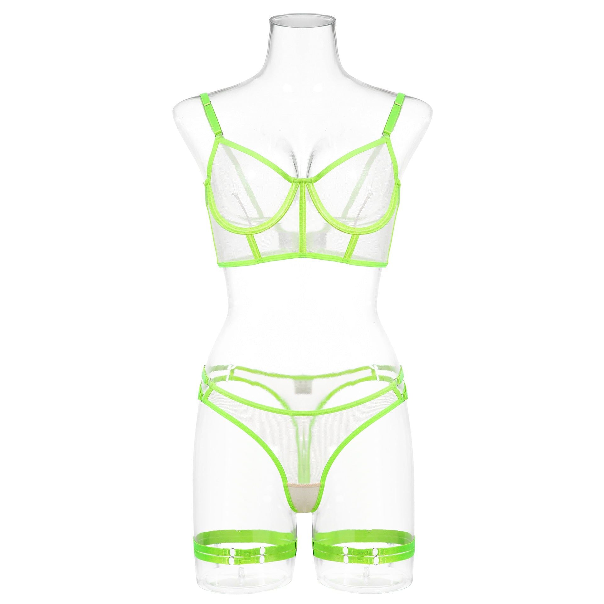 Lace Mesh Sheer Bra For Women With Seductive Design - Fluorescent Green - M