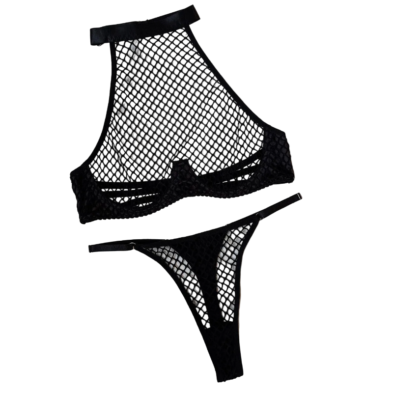 House Of Dasein Sexy Style Fishnet Black Lingerie Set For Women - Black - S