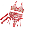 House Of Dasein Sexy Cupid Contrast Heart Embroidery Mesh Boned Waist Bow Women's Lingerie - Red - Xl