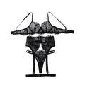 House Of Dasein Embroidered Lace Perspective Gathering Slimming And Shaping Sexy Lingerie Set With Steel Ring - Black - M