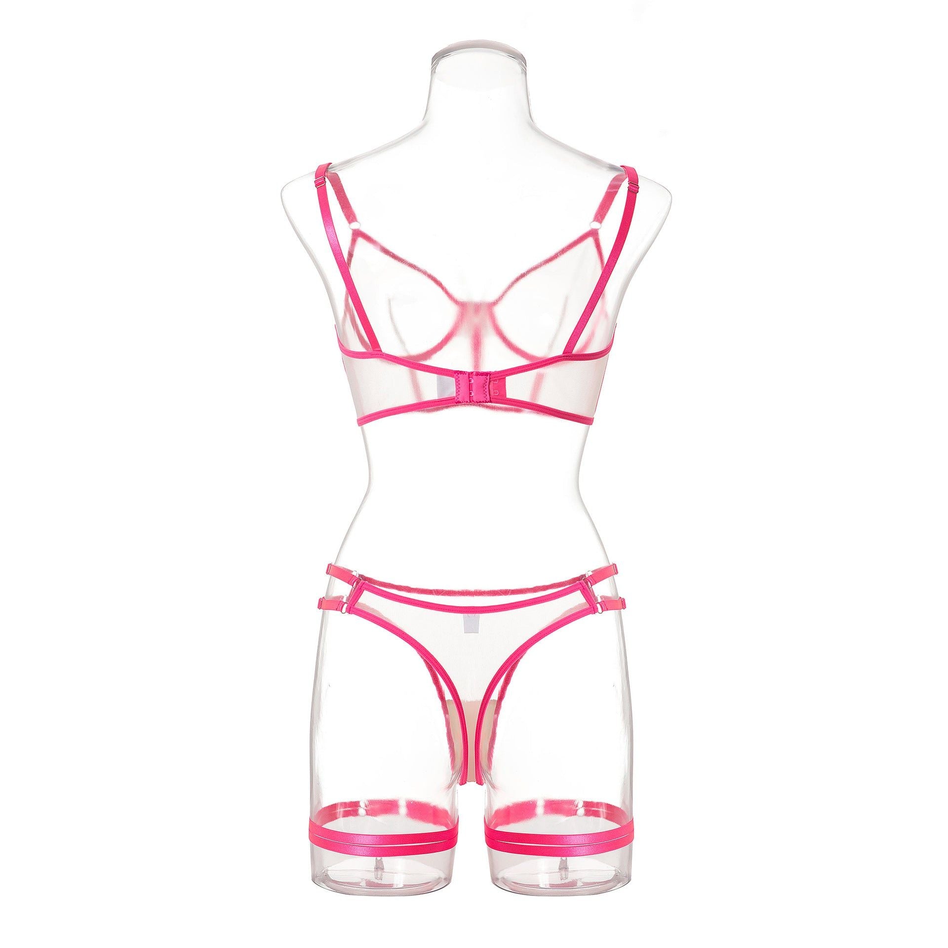 Lace Mesh Sheer Bra For Women With Seductive Design - Rose Red - M