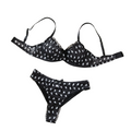 House Of Dasein Sexy Mesh Heart Print Bra Set Ultra Thin Comfortable Tempting Lingerie Two Piece - Black Heart - Xl