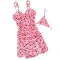 House Of Dasein Sexy Lingerie Pink Printed Valentine's Day Strap Nightgown Uniform Temptation Thong Set - Pink - M