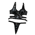 House Of Dasein Nightclub Spicy Girl Pu Motorcycle Sexy Leather Vest Underwear Uniform Temptation Erotic Set For Women - Black - S