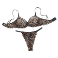 House Of Dasein Sexy Leopard Print Pure Desire Style Thin Underwear Large Chest Minimizer Push Up Bra And Thong Set - Leopard Print - L