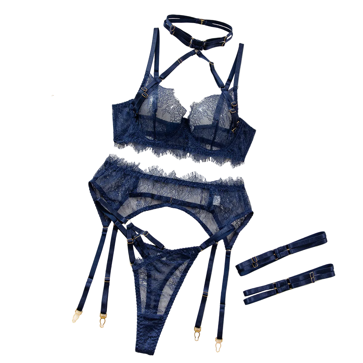 Sexy Lingerie Lace Temptation Eyelash Up Bodysuit Shapewear Cross Border Exclusive Supply Source - Dark Blue - L