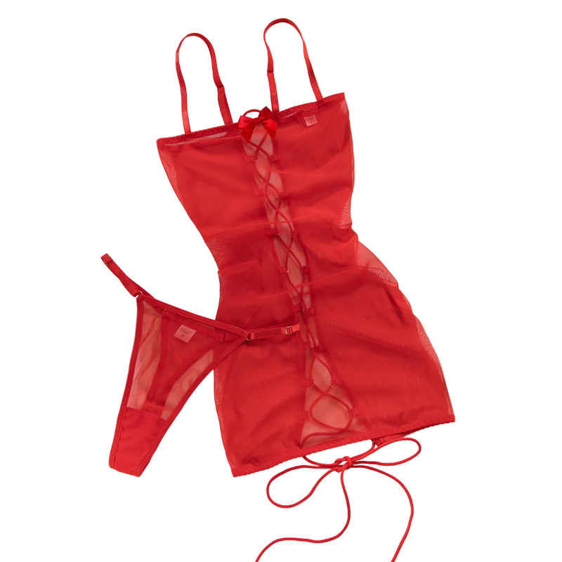 House Of Dasein Leopard Print Strapless Dress Women's Sexy Tie Hollow Temptation Slimming Erotic Lingerie Set - Red - Xl