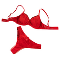 House Of Dasein Sexy Mesh Heart Print Bra Set Ultra Thin Comfortable Tempting Lingerie Two Piece - Red - Xxl