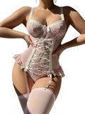 House Of Dasein Christmas Uniform Waist Cinching One Piece Sexy Lingerie Set - Pink - L