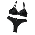 House Of Dasein Sexy Mesh Heart Print Bra Set Ultra Thin Comfortable Tempting Lingerie Two Piece - Black - Xxl