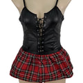 Sexy Pu Uniform Waist Support Ultra-Short Skirt With Binding Bodysuit Set - As Shown In The Figure - Xxl